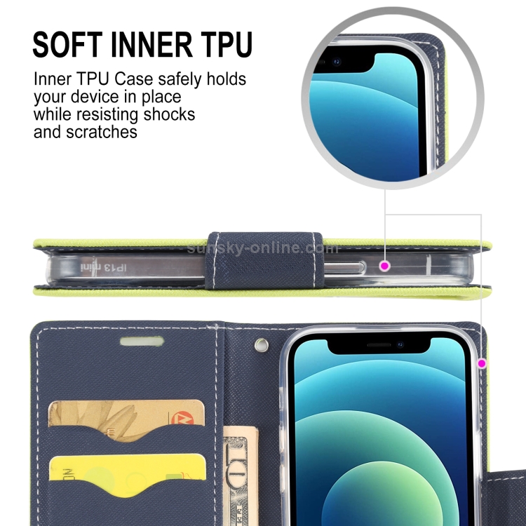 GOOSPERY FANCY DIARY Cross Pattern Horizontal Flip Leather Case with Holder & Card Slots & Wallet For iPhone 13 mini(Purple) - B1