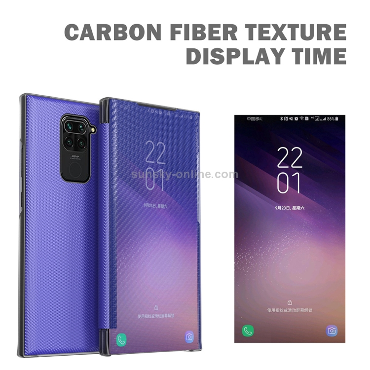 For Xiaomi Redmi Note 9 Carbon Fiber Texture View Time Horizontal Flip Leather Case with Holder & Touch Call Display ID(Green) - 3