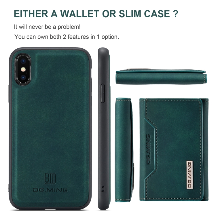 DG.MING M2 Series 3-Fold Multi Card Bag + Magnetic Back Cover Shockproof Case with Wallet & Holder Function For iPhone XS(Green) - 1