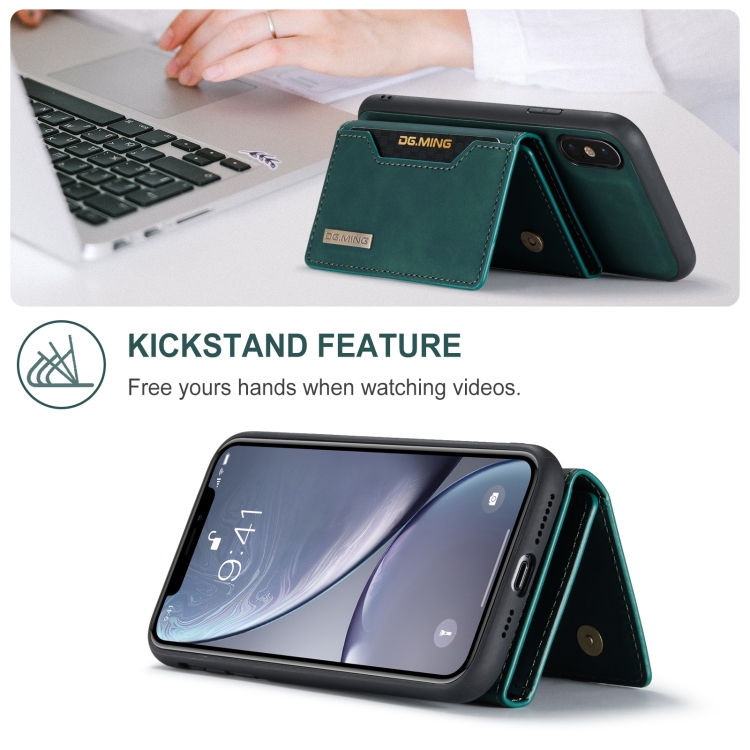 DG.MING M2 Series 3-Fold Multi Card Bag + Magnetic Back Cover Shockproof Case with Wallet & Holder Function For iPhone XS(Green) - 2