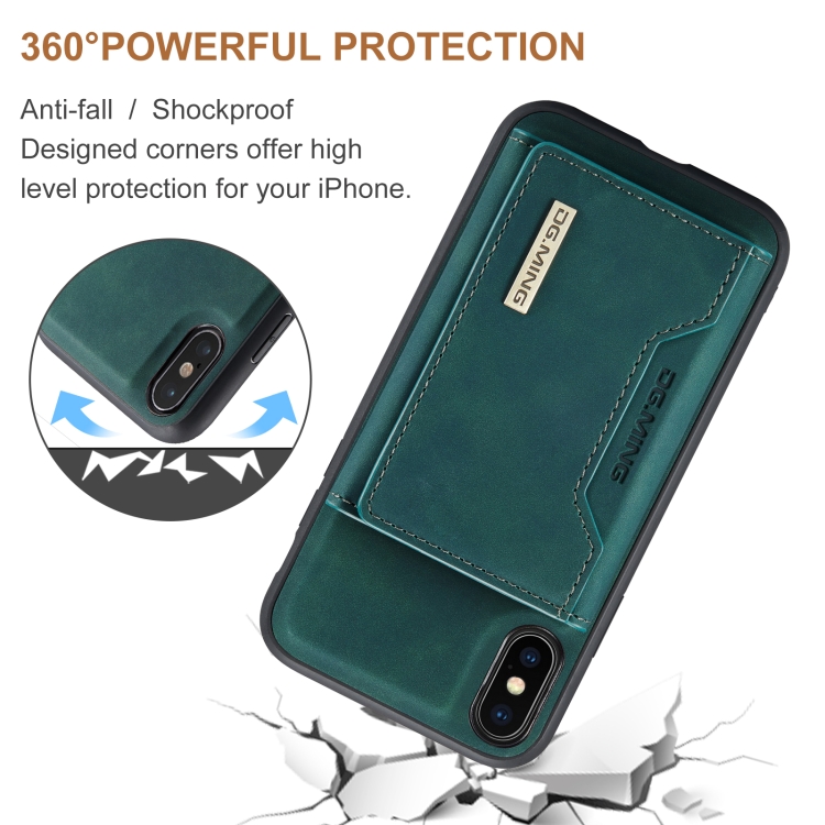 DG.MING M2 Series 3-Fold Multi Card Bag + Magnetic Back Cover Shockproof Case with Wallet & Holder Function For iPhone XS(Green) - 3