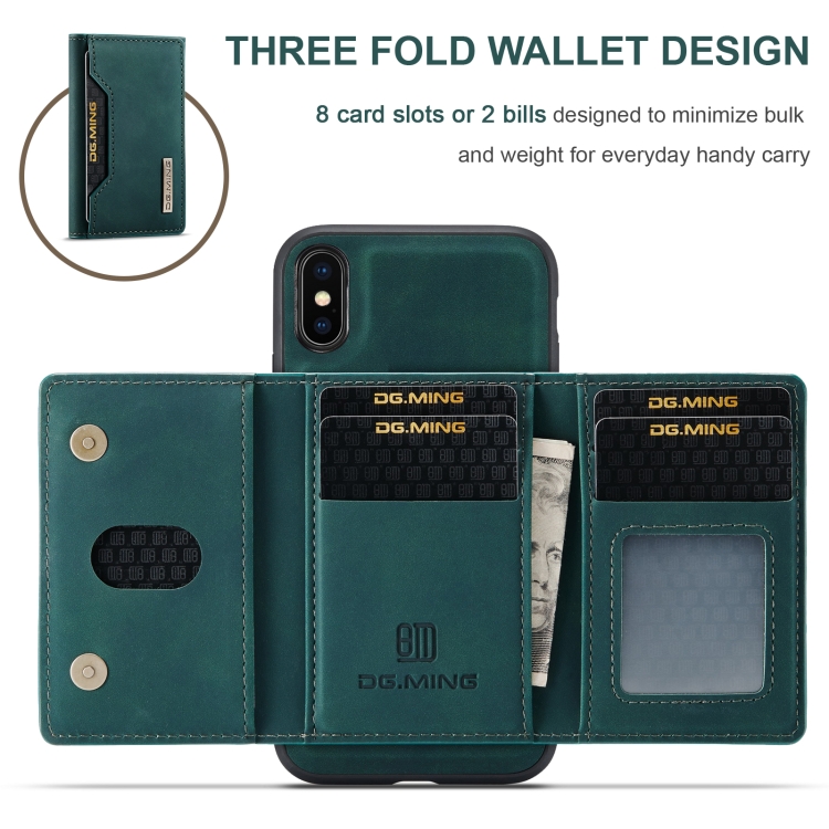 DG.MING M2 Series 3-Fold Multi Card Bag + Magnetic Back Cover Shockproof Case with Wallet & Holder Function For iPhone XS(Green) - 6