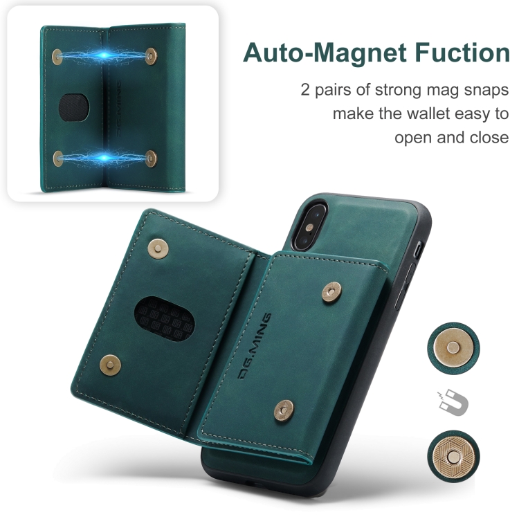 DG.MING M2 Series 3-Fold Multi Card Bag + Magnetic Back Cover Shockproof Case with Wallet & Holder Function For iPhone XS(Green) - 7