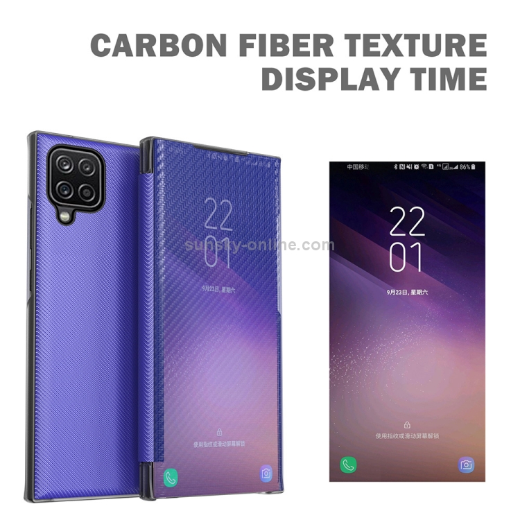 For Samsung Galaxy A12 Carbon Fiber Texture View Time Horizontal Flip Leather Case with Holder & Touch Call Display ID(Black) - 3