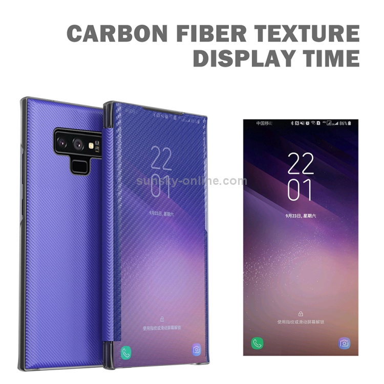 For Samsung Galaxy Note9 Carbon Fiber Texture View Time Horizontal Flip Leather Case with Holder & Touch Call Display ID(Green) - B2