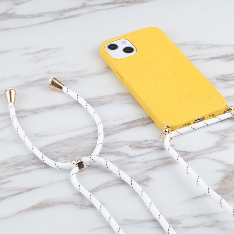Wheat Straw Material + TPU Shockproof Case with Neck Lanyard For iPhone 13(Yellow) - 1
