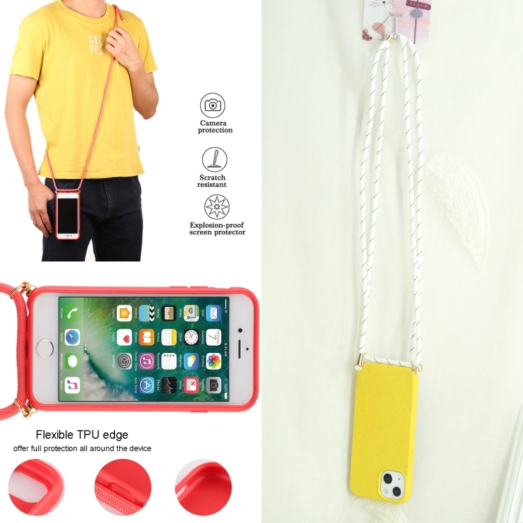 Wheat Straw Material + TPU Shockproof Case with Neck Lanyard For iPhone 13(Yellow) - 6