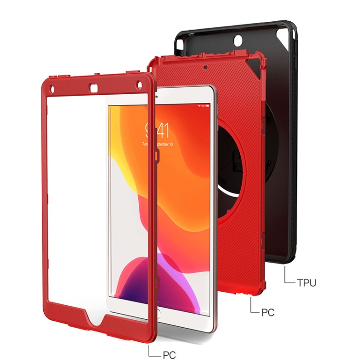 360 Degree Rotation Turntable Robot Shockproof TPU + PC Protective Case with Holder & Hand Grip Strap & Shoulder Strap For iPad Pro 10.5(Red Black) - 1