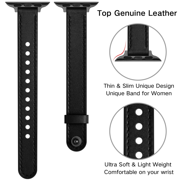 14mm Couple Style Leather Replacement Strap Watchband For Apple Watch Series 7 41mm / 6 & SE & 5 & 4 40mm / 3 & 2 & 1 38mm(Black Black Buckle) - 2