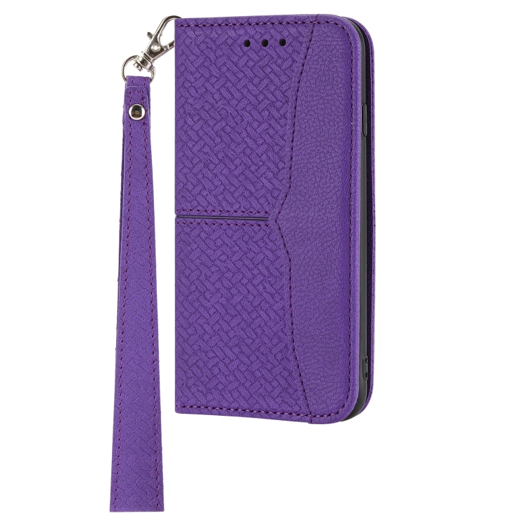 For iPhone 13 Pro Woven Texture Stitching Magnetic Horizontal Flip PU Leather Case with Holder & Card Slots & Wallet & Lanyard (Purple) For iPhone 13 Pro Woven Texture Stitching Magnetic Horizontal Flip PU Leather Case with Holder & Card Slots & Wallet & Lanyard (Purple)