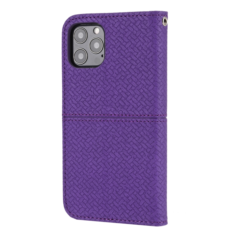 For iPhone 13 Pro Woven Texture Stitching Magnetic Horizontal Flip PU Leather Case with Holder & Card Slots & Wallet & Lanyard (Purple) For iPhone 13 Pro Woven Texture Stitching Magnetic Horizontal Flip PU Leather Case with Holder & Card Slots & Wallet & Lanyard (Purple)