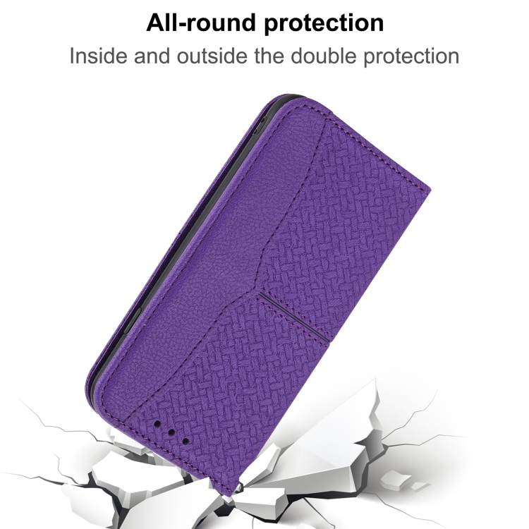 For iPhone 13 Pro Woven Texture Stitching Magnetic Horizontal Flip PU Leather Case with Holder & Card Slots & Wallet & Lanyard (Purple) For iPhone 13 Pro Woven Texture Stitching Magnetic Horizontal Flip PU Leather Case with Holder & Card Slots & Wallet & Lanyard (Purple)