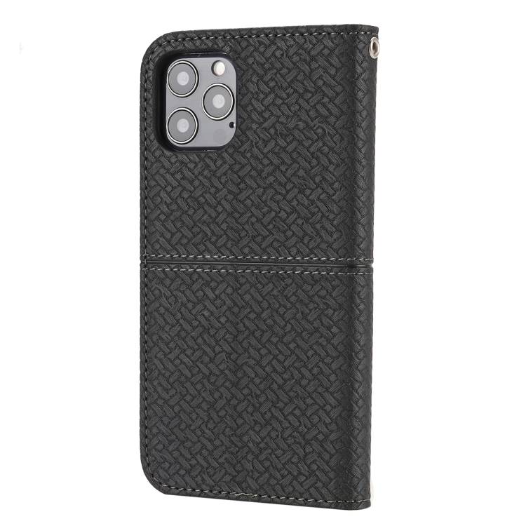 For iPhone 13 Pro Max Woven Texture Stitching Magnetic Horizontal Flip PU Leather Case with Holder & Card Slots & Wallet & Lanyard (Black) For iPhone 13 Pro Max Woven Texture Stitching Magnetic Horizontal Flip PU Leather Case with Holder & Card Slots & Wallet & Lanyard (Black)