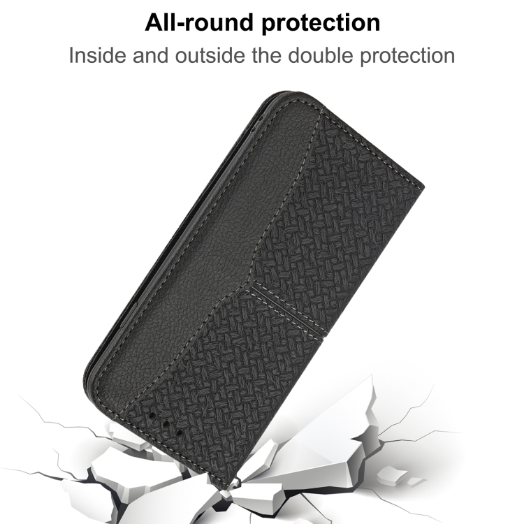 For iPhone 13 Pro Max Woven Texture Stitching Magnetic Horizontal Flip PU Leather Case with Holder & Card Slots & Wallet & Lanyard (Black) For iPhone 13 Pro Max Woven Texture Stitching Magnetic Horizontal Flip PU Leather Case with Holder & Card Slots & Wallet & Lanyard (Black)