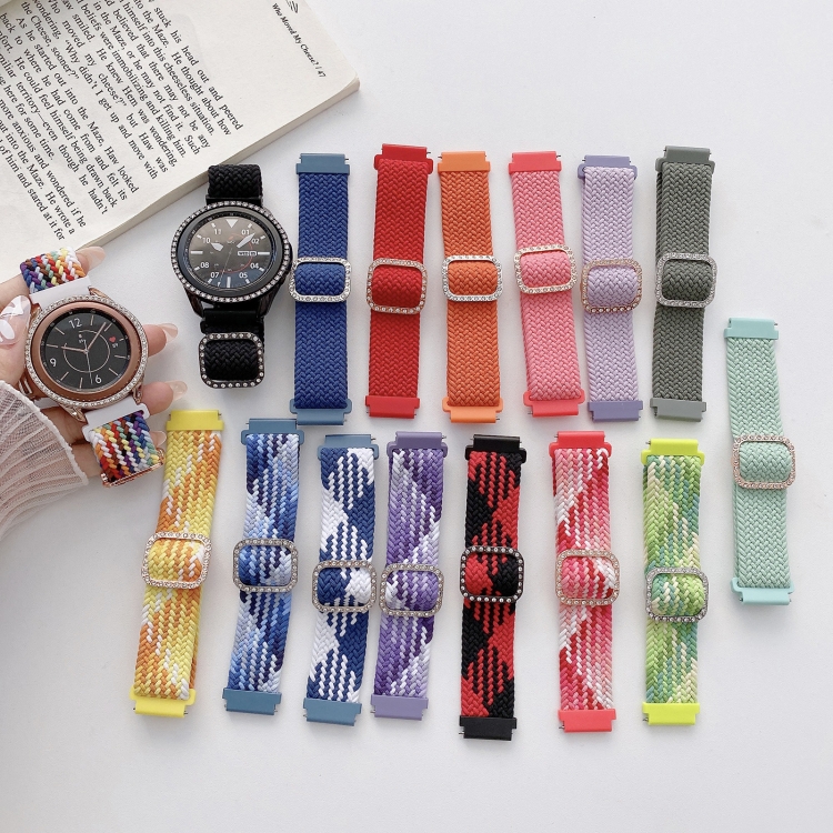 For Garmin Venu 2/Samsung Gear S3/Xiaomi Haylou RS3 22mm Universal  Adjustable Braided Elastic Diamond Buckle Watch Band(Purple)