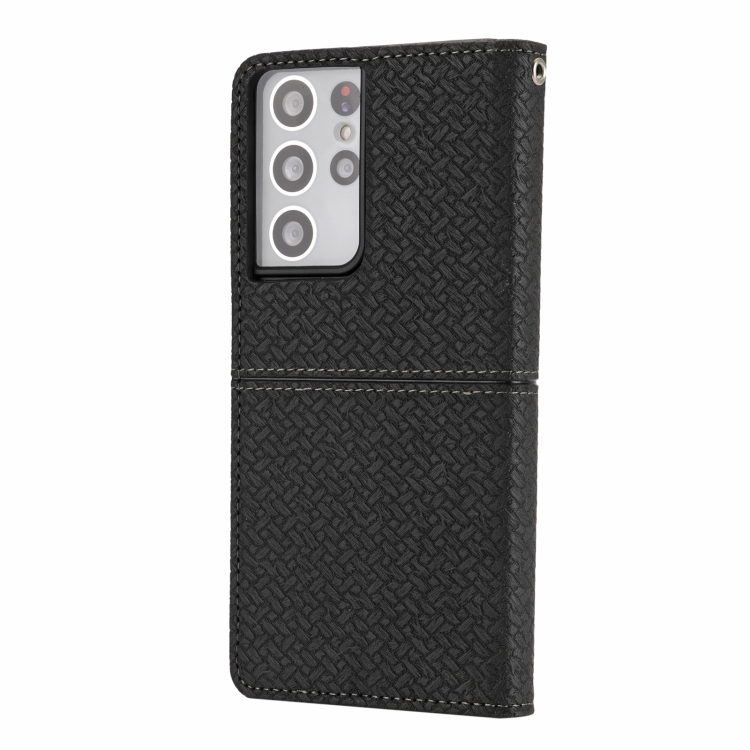 For Samsung Galaxy S21 Ultra 5G Woven Texture Stitching Magnetic Horizontal Flip PU Leather Case with Holder & Card Slots & Wallet & Lanyard(Black) For Samsung Galaxy S21 Ultra 5G Woven Texture Stitching Magnetic Horizontal Flip PU Leather Case with Holder & Card Slots & Wallet & Lanyard(Black)
