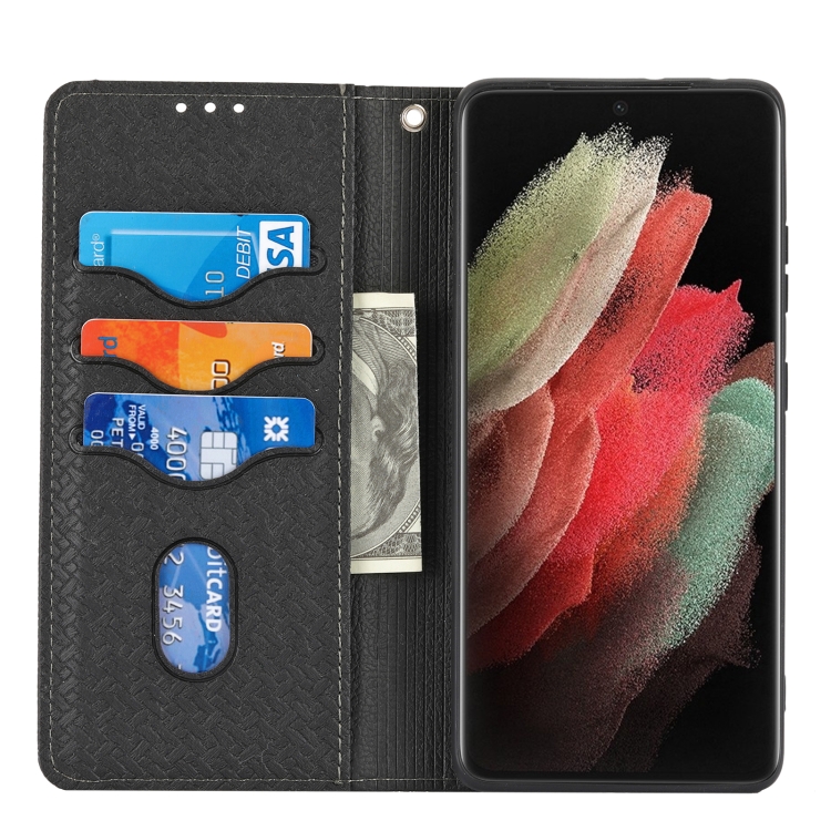For Samsung Galaxy S21 Ultra 5G Woven Texture Stitching Magnetic Horizontal Flip PU Leather Case with Holder & Card Slots & Wallet & Lanyard(Black) For Samsung Galaxy S21 Ultra 5G Woven Texture Stitching Magnetic Horizontal Flip PU Leather Case with Holder & Card Slots & Wallet & Lanyard(Black)