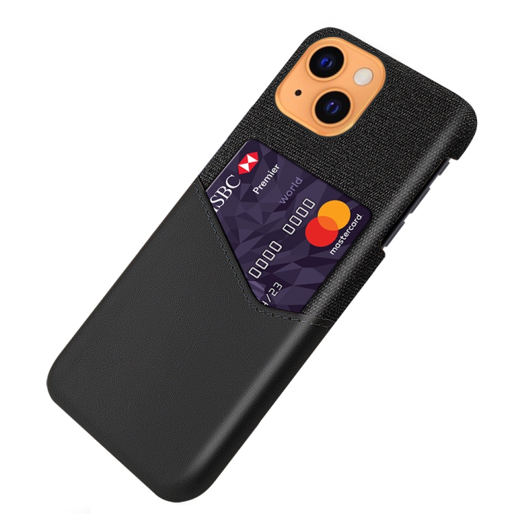 For iPhone 13 mini Cloth Texture PC + PU Leather Back Cover Shockproof Case with Card Slot (Black) For iPhone 13 mini Cloth Texture PC + PU Leather Back Cover Shockproof Case with Card Slot (Black)