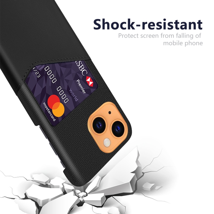 For iPhone 13 mini Cloth Texture PC + PU Leather Back Cover Shockproof Case with Card Slot (Black) For iPhone 13 mini Cloth Texture PC + PU Leather Back Cover Shockproof Case with Card Slot (Black)