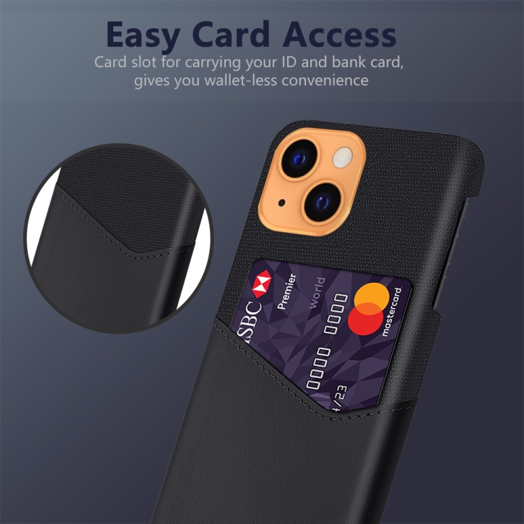 For iPhone 13 mini Cloth Texture PC + PU Leather Back Cover Shockproof Case with Card Slot (Black) For iPhone 13 mini Cloth Texture PC + PU Leather Back Cover Shockproof Case with Card Slot (Black)
