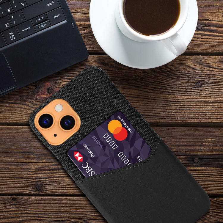 For iPhone 13 mini Cloth Texture PC + PU Leather Back Cover Shockproof Case with Card Slot (Black) For iPhone 13 mini Cloth Texture PC + PU Leather Back Cover Shockproof Case with Card Slot (Black)