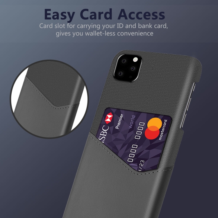 For iPhone 11 Pro Max Cloth Texture PC + PU Leather Back Cover Shockproof Case with Card Slot (Grey) For iPhone 11 Pro Max Cloth Texture PC + PU Leather Back Cover Shockproof Case with Card Slot (Grey)