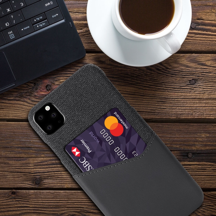 For iPhone 11 Pro Max Cloth Texture PC + PU Leather Back Cover Shockproof Case with Card Slot (Grey) For iPhone 11 Pro Max Cloth Texture PC + PU Leather Back Cover Shockproof Case with Card Slot (Grey)