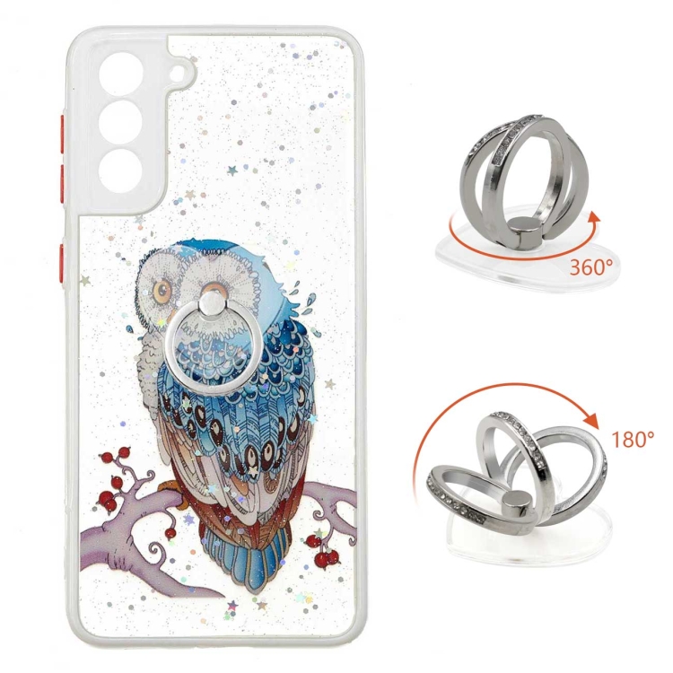 For Samsung Galaxy S21+ 5G Colored Drawing Starry Sky Epoxy TPU Shockproof Case with Ring Holder(Owl)