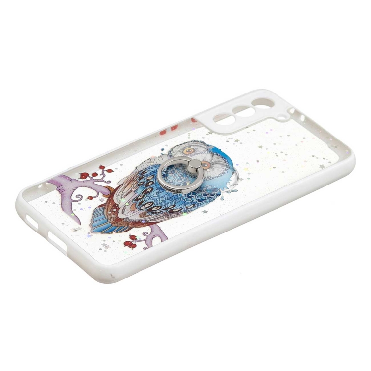 For Samsung Galaxy S21+ 5G Colored Drawing Starry Sky Epoxy TPU Shockproof Case with Ring Holder(Owl)