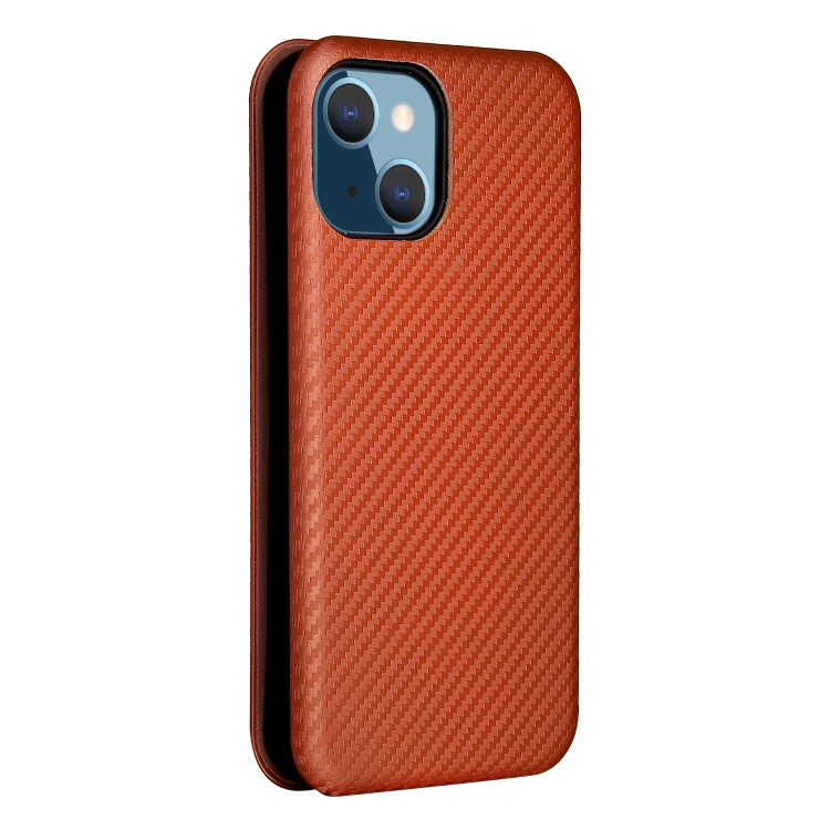 For iPhone 13 mini Carbon Fiber Texture Horizontal Flip TPU + PC + PU Leather Case with Card Slot (Brown) For iPhone 13 mini Carbon Fiber Texture Horizontal Flip TPU + PC + PU Leather Case with Card Slot (Brown)