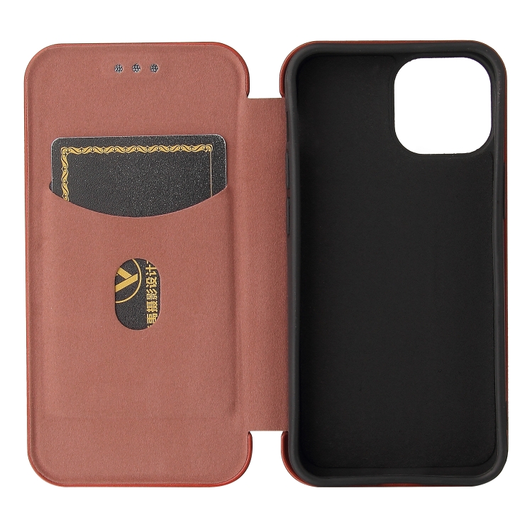 For iPhone 13 mini Carbon Fiber Texture Horizontal Flip TPU + PC + PU Leather Case with Card Slot (Brown) For iPhone 13 mini Carbon Fiber Texture Horizontal Flip TPU + PC + PU Leather Case with Card Slot (Brown)
