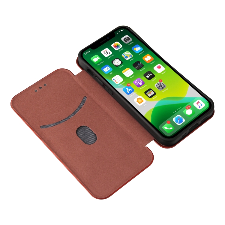 For iPhone 13 mini Carbon Fiber Texture Horizontal Flip TPU + PC + PU Leather Case with Card Slot (Brown) For iPhone 13 mini Carbon Fiber Texture Horizontal Flip TPU + PC + PU Leather Case with Card Slot (Brown)