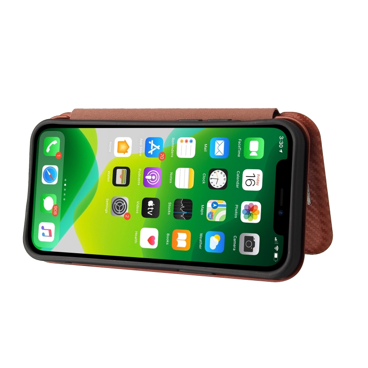 For iPhone 13 mini Carbon Fiber Texture Horizontal Flip TPU + PC + PU Leather Case with Card Slot (Brown) For iPhone 13 mini Carbon Fiber Texture Horizontal Flip TPU + PC + PU Leather Case with Card Slot (Brown)
