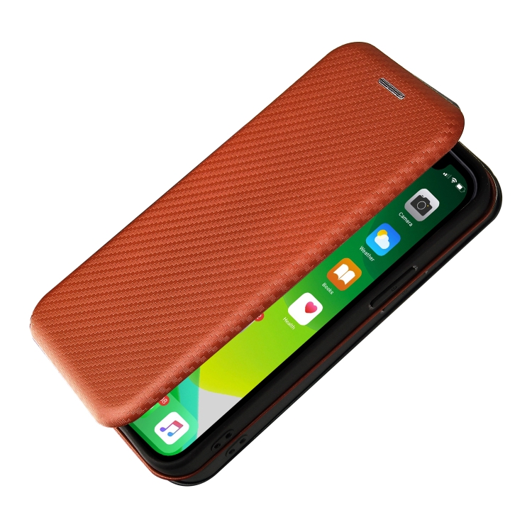 For iPhone 13 mini Carbon Fiber Texture Horizontal Flip TPU + PC + PU Leather Case with Card Slot (Brown) For iPhone 13 mini Carbon Fiber Texture Horizontal Flip TPU + PC + PU Leather Case with Card Slot (Brown)