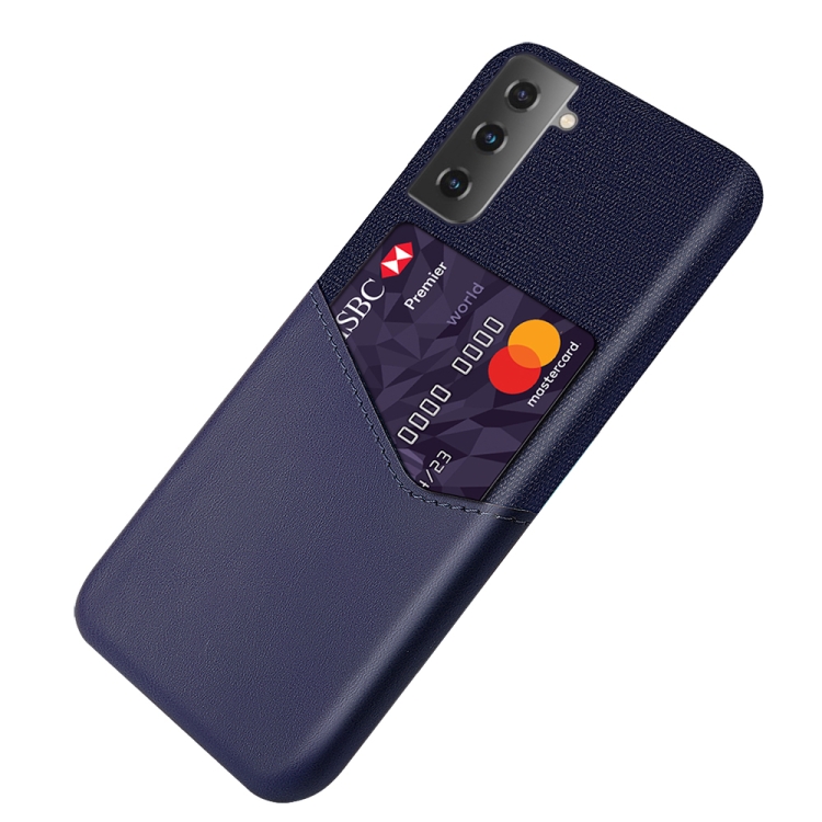 For Samsung Galaxy S21 5G Cloth Texture PC + PU Leather Back Cover Shockproof Case with Card Slot(Blue) For Samsung Galaxy S21 5G Cloth Texture PC + PU Leather Back Cover Shockproof Case with Card Slot(Blue)