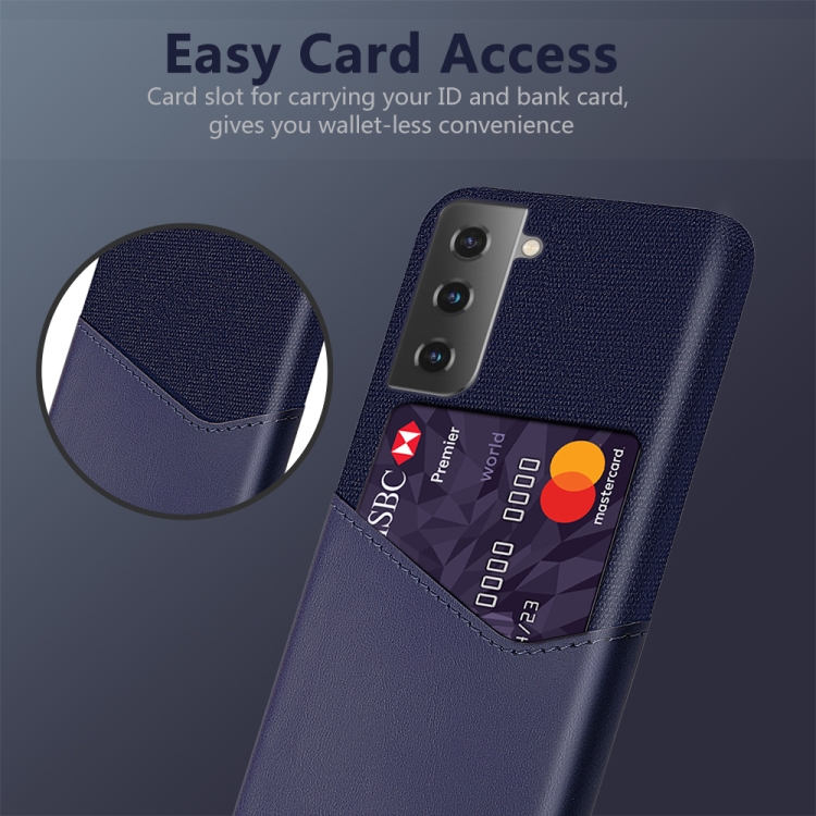 For Samsung Galaxy S21 5G Cloth Texture PC + PU Leather Back Cover Shockproof Case with Card Slot(Blue) For Samsung Galaxy S21 5G Cloth Texture PC + PU Leather Back Cover Shockproof Case with Card Slot(Blue)