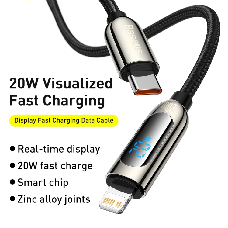 Baseus CATLSK-A01 20W USB-C / Type-C to 8 Pin Display Fast Charging Data Cable, Cable Length: 2m(Black) Baseus CATLSK-A01 20W USB-C / Type-C to 8 Pin Display Fast Charging Data Cable, Cable Length: 2m(Black)