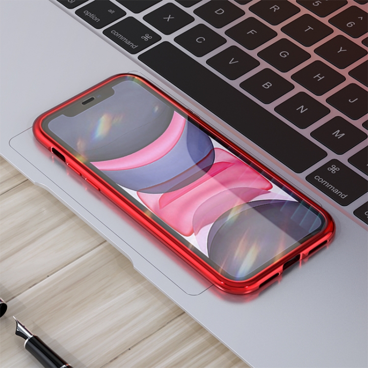 For iPhone 11 Pro Max Ultra Slim Double Sides Magnetic Adsorption Angular Frame Tempered Glass Magnet Flip Case(Black) For iPhone 11 Pro Max Ultra Slim Double Sides Magnetic Adsorption Angular Frame Tempered Glass Magnet Flip Case(Black)