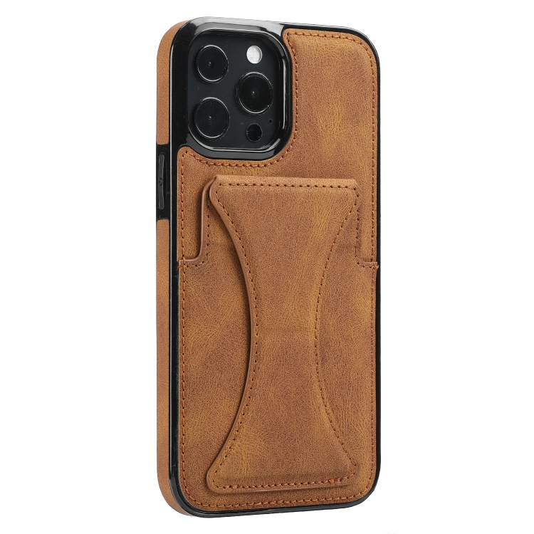 For iPhone 13 Pro Max Ultra-thin Shockproof Protective Case with Holder & Metal Magnetic Function (Brown) For iPhone 13 Pro Max Ultra-thin Shockproof Protective Case with Holder & Metal Magnetic Function (Brown)