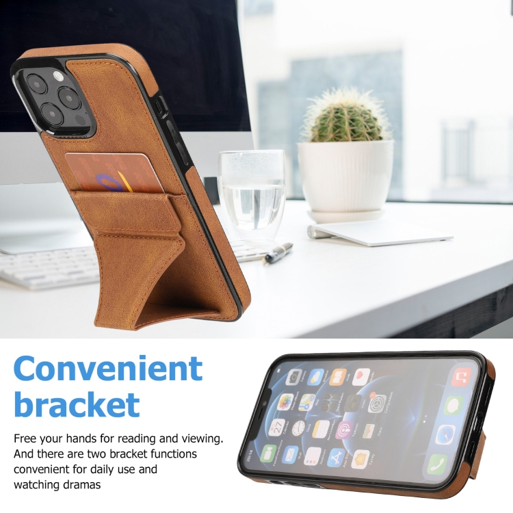 For iPhone 13 Pro Max Ultra-thin Shockproof Protective Case with Holder & Metal Magnetic Function (Brown) For iPhone 13 Pro Max Ultra-thin Shockproof Protective Case with Holder & Metal Magnetic Function (Brown)