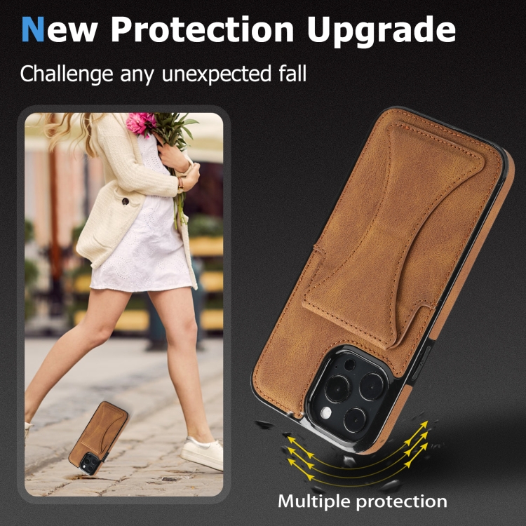 For iPhone 13 Pro Max Ultra-thin Shockproof Protective Case with Holder & Metal Magnetic Function (Brown) For iPhone 13 Pro Max Ultra-thin Shockproof Protective Case with Holder & Metal Magnetic Function (Brown)