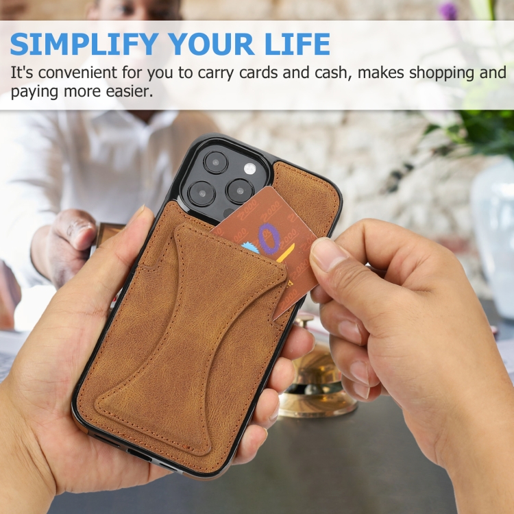 For iPhone 13 Pro Max Ultra-thin Shockproof Protective Case with Holder & Metal Magnetic Function (Brown) For iPhone 13 Pro Max Ultra-thin Shockproof Protective Case with Holder & Metal Magnetic Function (Brown)