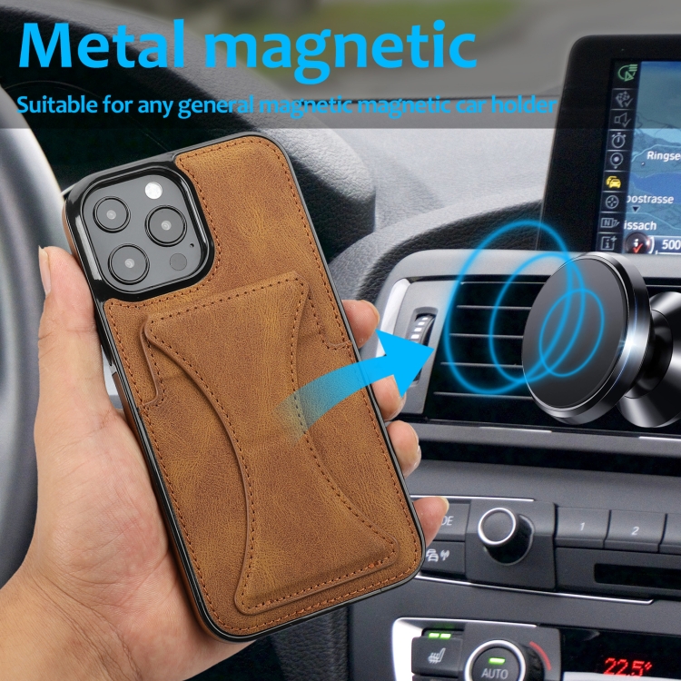For iPhone 13 Pro Max Ultra-thin Shockproof Protective Case with Holder & Metal Magnetic Function (Brown) For iPhone 13 Pro Max Ultra-thin Shockproof Protective Case with Holder & Metal Magnetic Function (Brown)