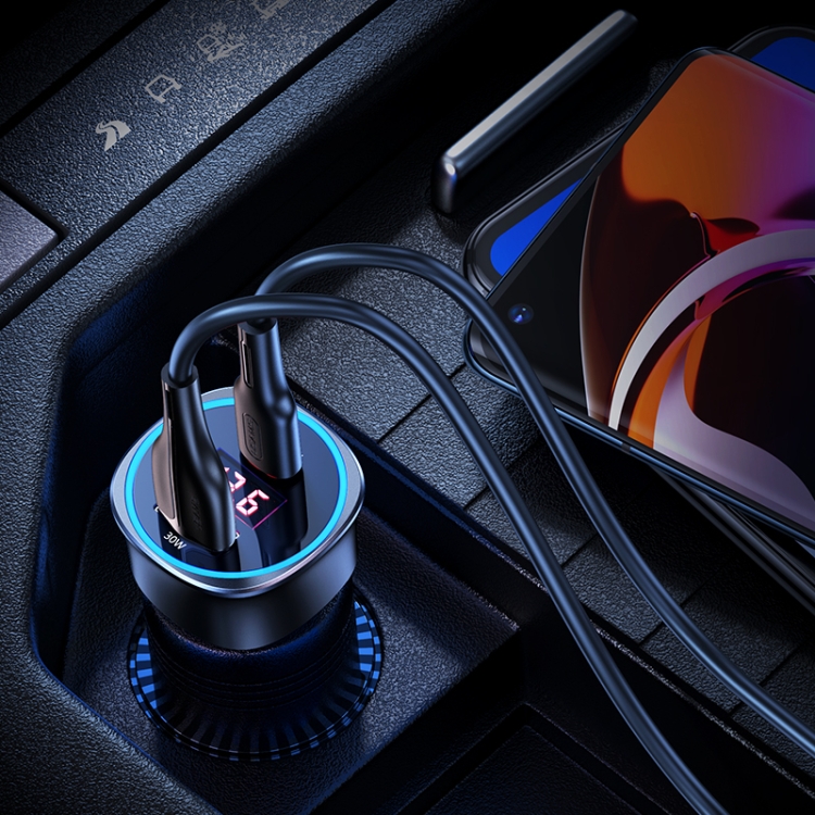 USAMS US-CC146 C26 95W USB-A + USB-C / Type-C Dual Port Hardware Digital Display Car Charger(Grey) USAMS US-CC146 C26 95W USB-A + USB-C / Type-C Dual Port Hardware Digital Display Car Charger(Grey)