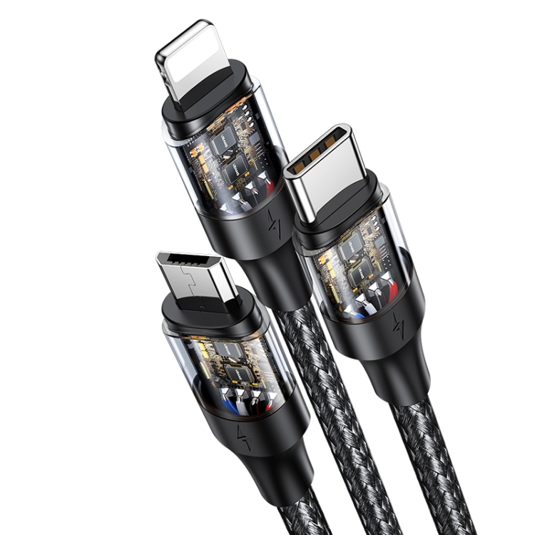 USAMS US-SJ511 U71 PD 100W USB-A to USB-C / Type-C to 8 Pin + USB-C / Type-C + Micro USB Two-to-three Aluminum Alloy Fast Charging Data Cable, Length(Black) - 2