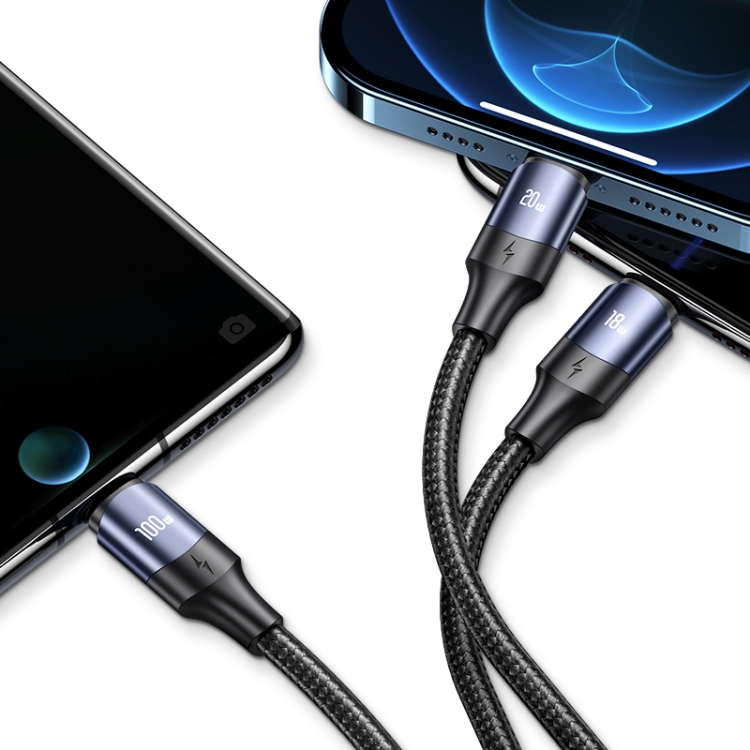 USAMS US-SJ511 U71 PD 100W USB-A to USB-C / Type-C to 8 Pin + USB-C / Type-C + Micro USB Two-to-three Aluminum Alloy Fast Charging Data Cable, Length(Black) - 4