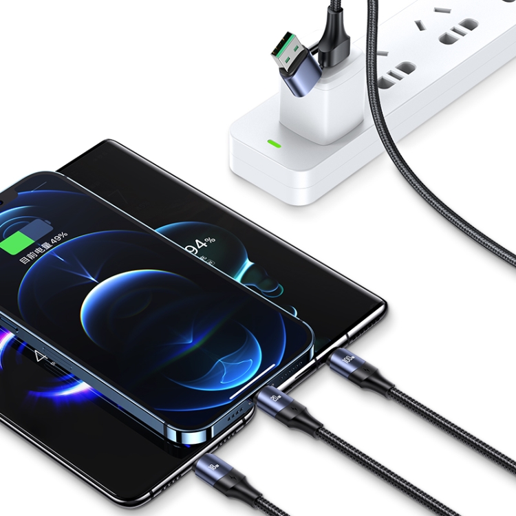 USAMS US-SJ511 U71 PD 100W USB-A to USB-C / Type-C to 8 Pin + USB-C / Type-C + Micro USB Two-to-three Aluminum Alloy Fast Charging Data Cable, Length(Black) - 5