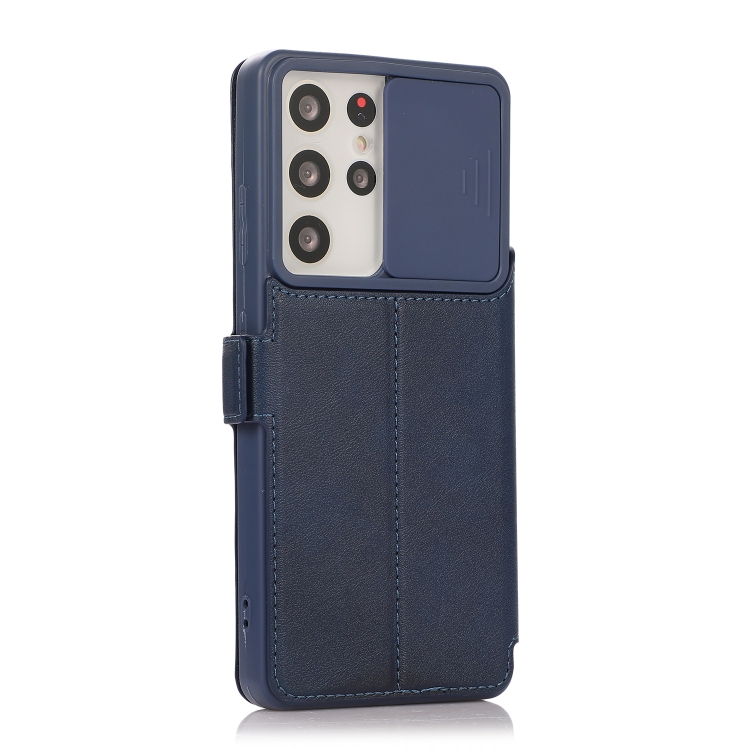 Push Window Double Buckle PU + Silicone Horizontal Flip Leather Case with Holder & Card Slot For Samsung Galaxy S21 Ultra 5G(Blue) Push Window Double Buckle PU + Silicone Horizontal Flip Leather Case with Holder & Card Slot For Samsung Galaxy S21 Ultra 5G(Blue)