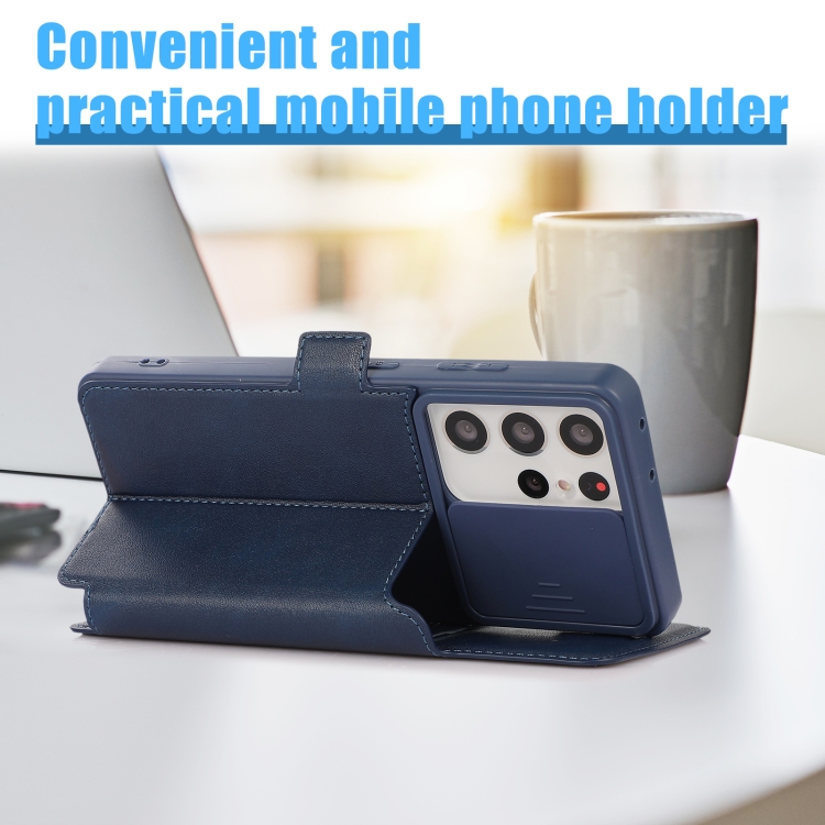 Push Window Double Buckle PU + Silicone Horizontal Flip Leather Case with Holder & Card Slot For Samsung Galaxy S21 Ultra 5G(Blue) Push Window Double Buckle PU + Silicone Horizontal Flip Leather Case with Holder & Card Slot For Samsung Galaxy S21 Ultra 5G(Blue)