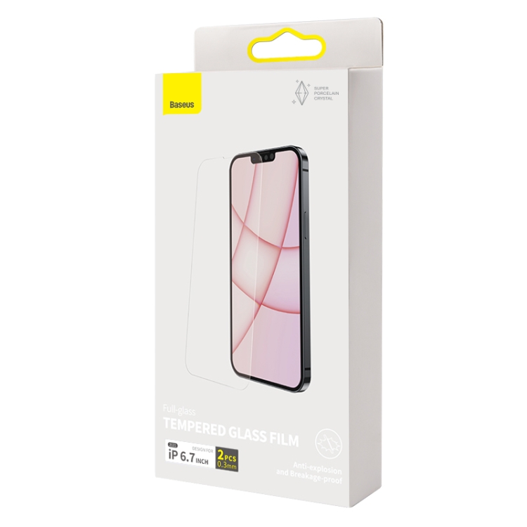 For iPhone iPhone 13 Pro Max 2pcs Baseus CW-YMS 0.3mm Full-glass Super Porcelain Crystal Tempered Glass Film For iPhone iPhone 13 Pro Max 2pcs Baseus CW-YMS 0.3mm Full-glass Super Porcelain Crystal Tempered Glass Film